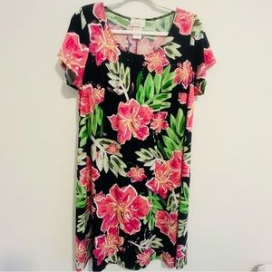 Ivy Lane Women’s Floral Short Sleeve Short Mini Dress Black Pink Green 1X